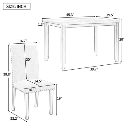 5 Piece Dining Set Table With 4 Thicken Cushion Dining Chairs - White / Beige / Black