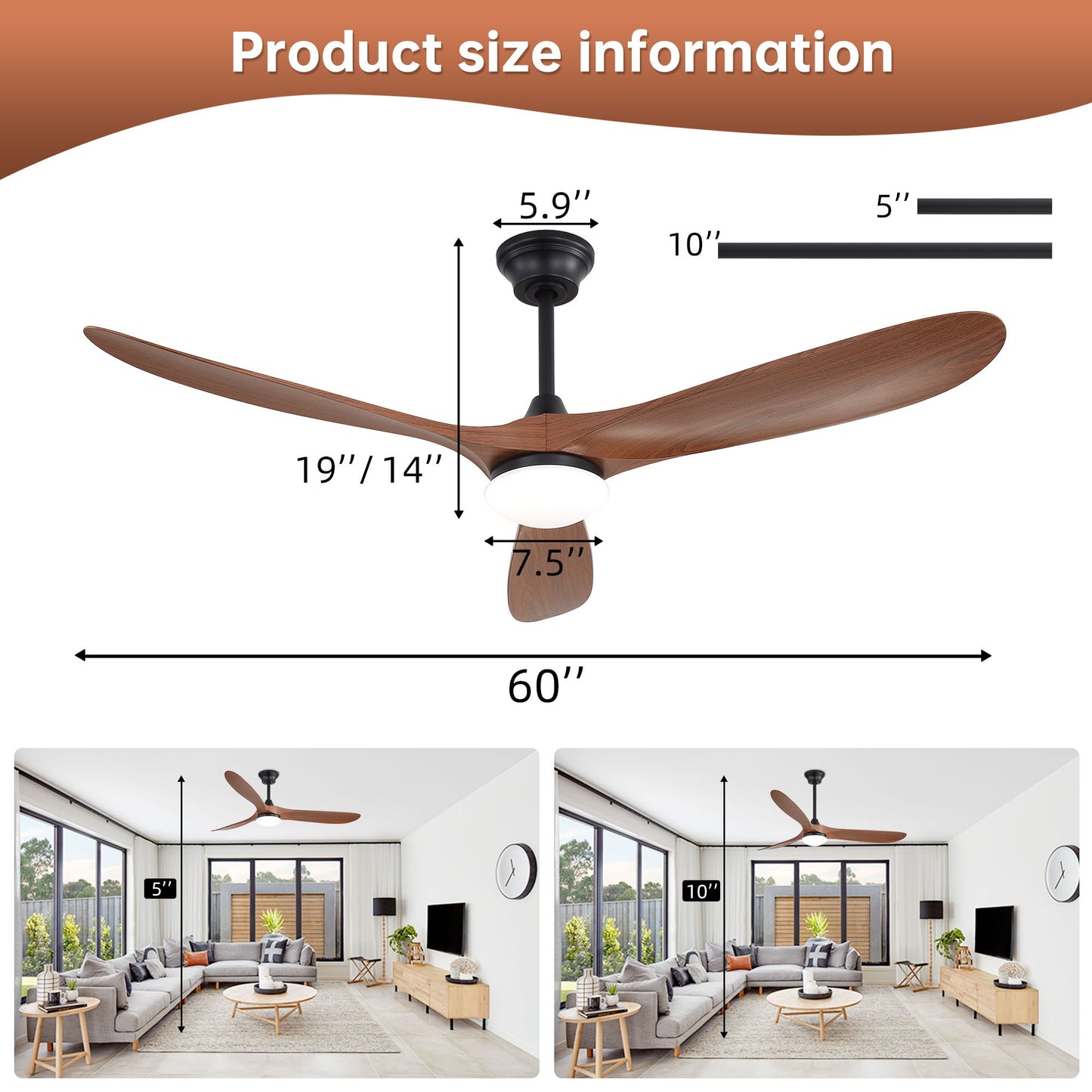 Smart Ceiling Fan With Lights, 3 Blades, Reversible Quiet DC Motor For Indoor