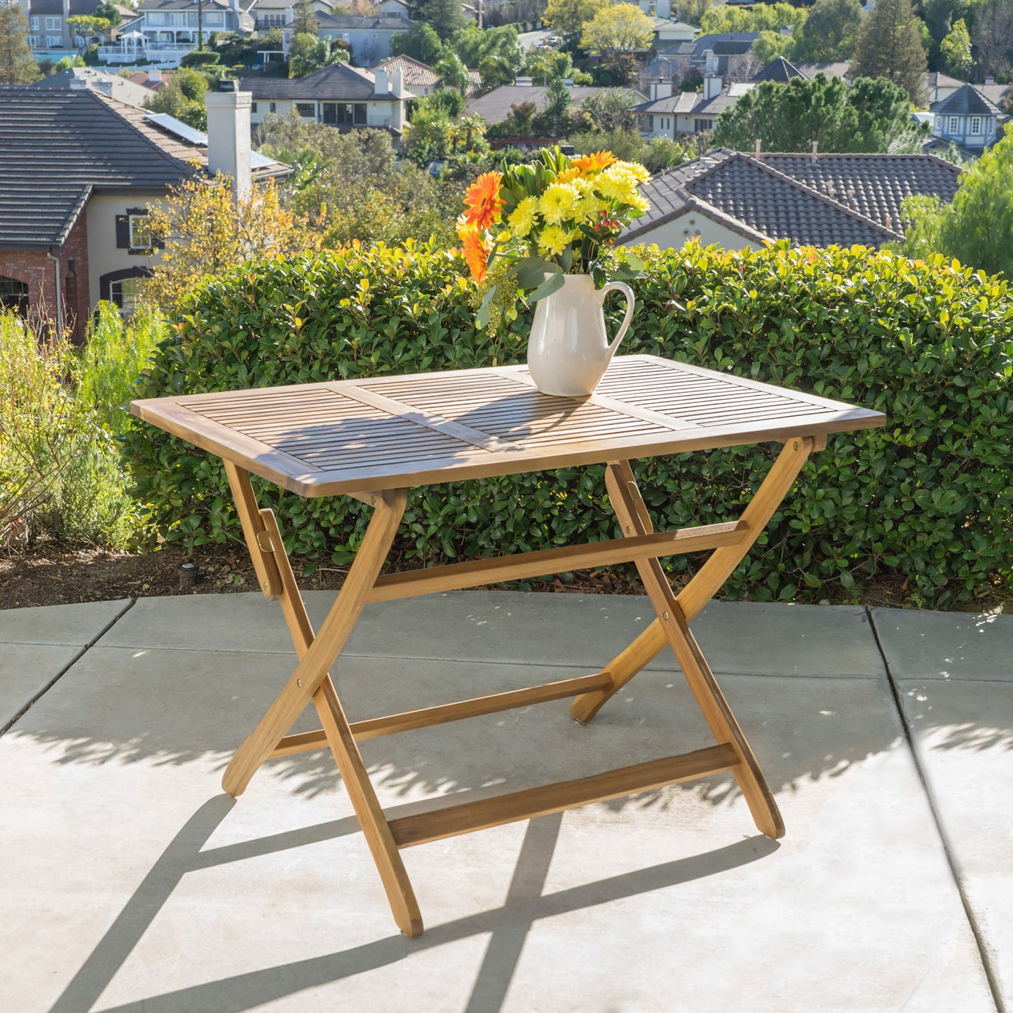 Blissique - Outdoor Foldable Wood Dining Table With Slat Design