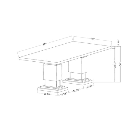 Michelle - Dining Table With Double Pedestal Marble Detailing - Gray
