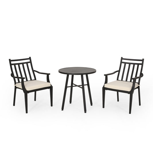 3 Piece Metal Bistro Set With 2 Curved Armrest Chairs - Black