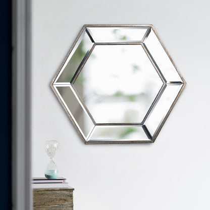 Hexagon Wall Mirror With Contemporary Glass Design, Home Decor Accent Mirror For Living Room, Entryway, Bedroom