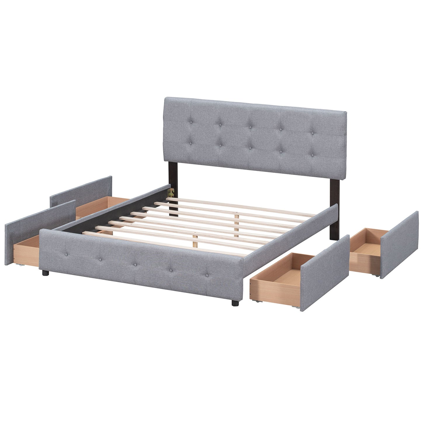 Upholstered Platform Bed With Classic Headboard And Drawers, No Box Spring Needed