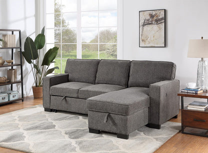 Estelle - Fabric Reversible Sleeper Sectional With Storage Chaise Drop-Down Table 2 Cup Holders And 2 USB Ports
