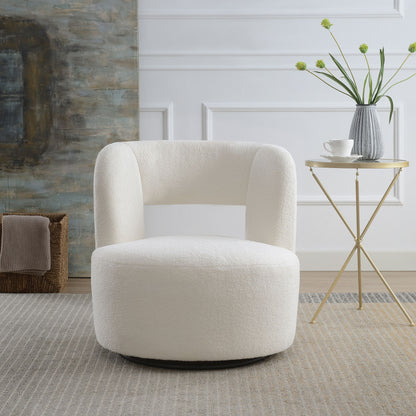 Swivel Comfy Round Barrel Chair With Soft Teddy Fabric For Living Room