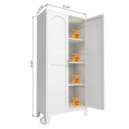 2 Shapely Doors Cabinet Metal Storage Cabinet With Doors And Adjustable Shelves For Bedroom Living Room - White