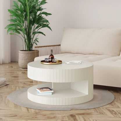 Round Coffee Table With Storage, Vertical Stripe Design