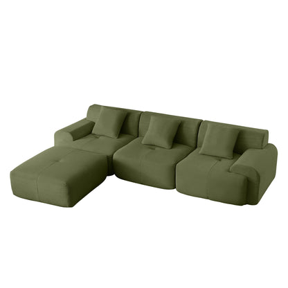 L Shaped Modular Sectional Sofa Corduroy And Movable Ottoman