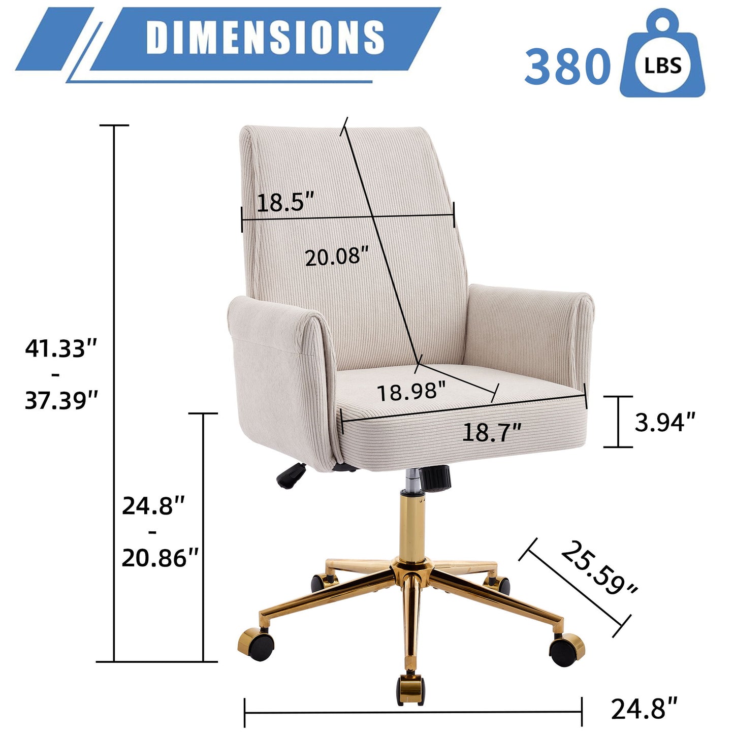 Ergonomic Mid-Back Office Chair With Striped Velvet Fabric