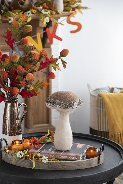 Mushroom Holiday Ornament, For Harvest Festival Fall Festival & Thanksgiving Table Decorations (Set of 2) - Beige / Light Brown