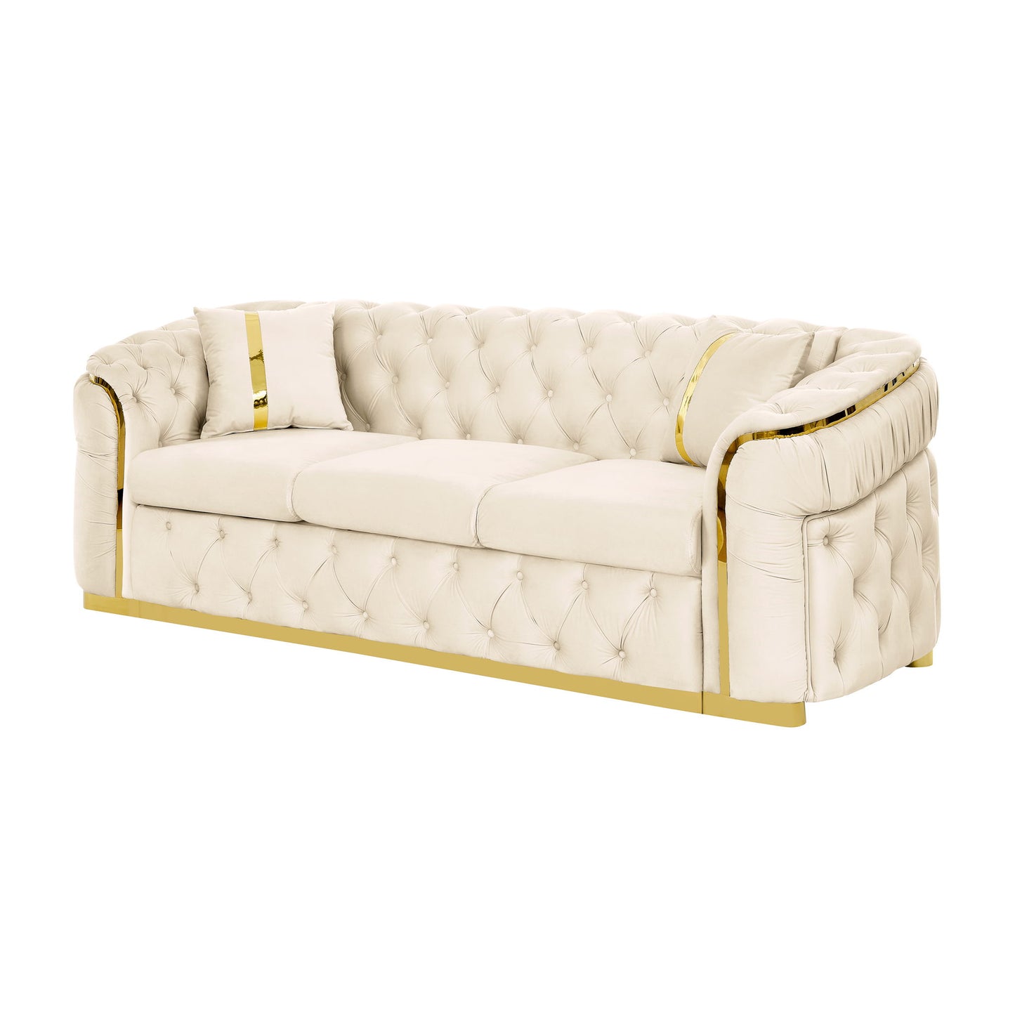 Button Tufted Couch With 2 Pillows, 3 Seater Luxury Chesterfield Sofa