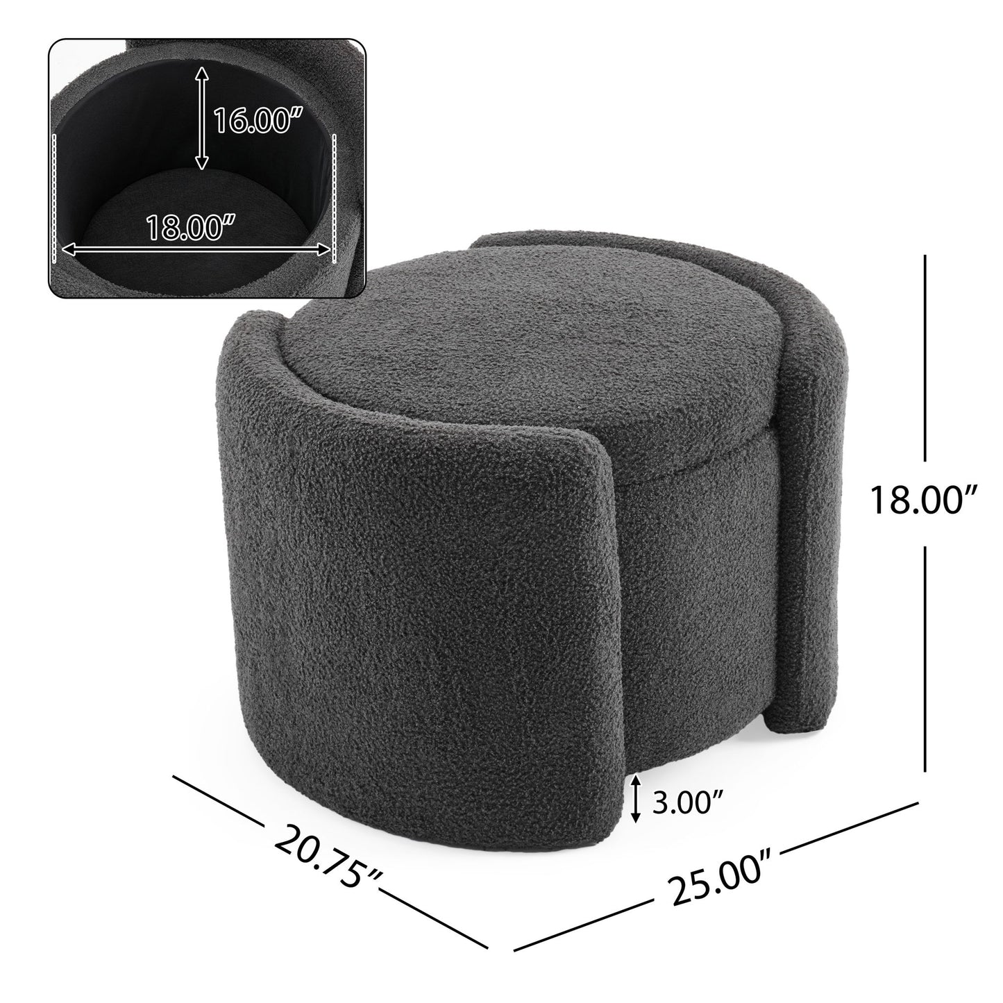 Cozy Boucle Storage Ottoman, Stylish Comfort With Hidden Storage