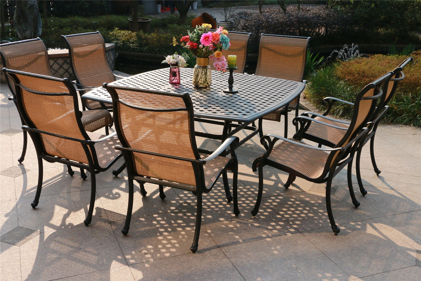 Square 8 Person 63.98" Long Aluminum Dining Set - Antique Bronze