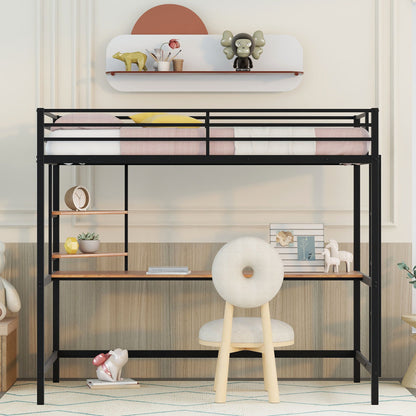 Twin Loft Bed With Desk And Shelve - Black