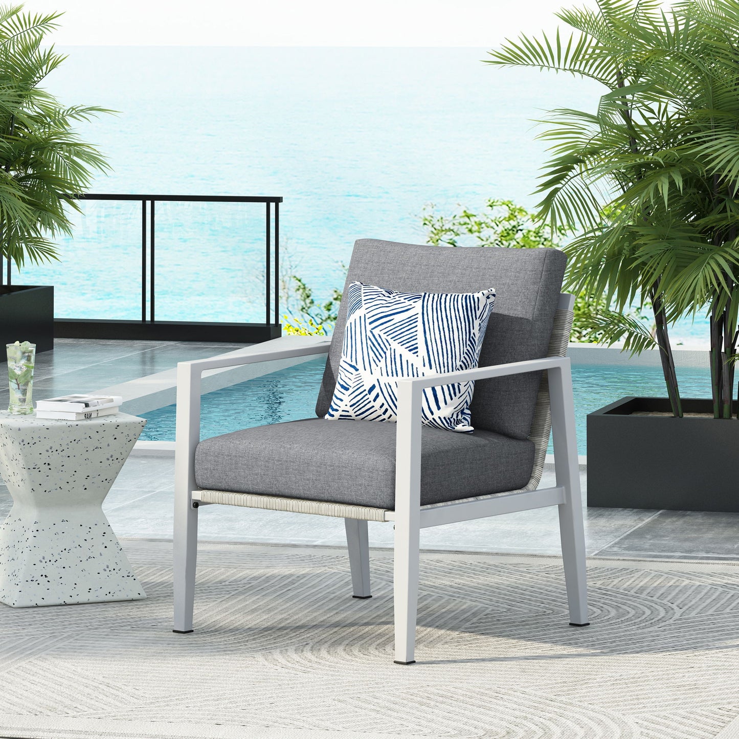 Modern Lounge Chair With Rope Accents And Cushions