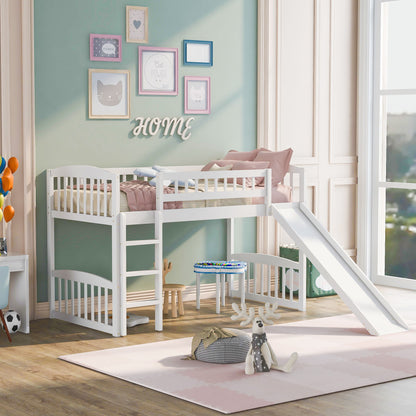 Twin Size Loft Bed With Slide And Ladder - White