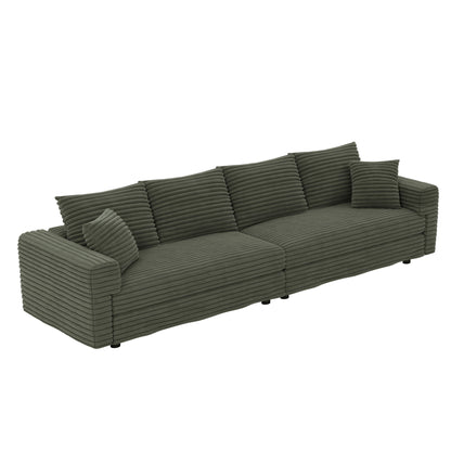 Plush Corduroy 4 Seat Sofa, Modern Comfy Upholstered Sofa Cloud Couch, Deep Seat Couches With Soft Pillows