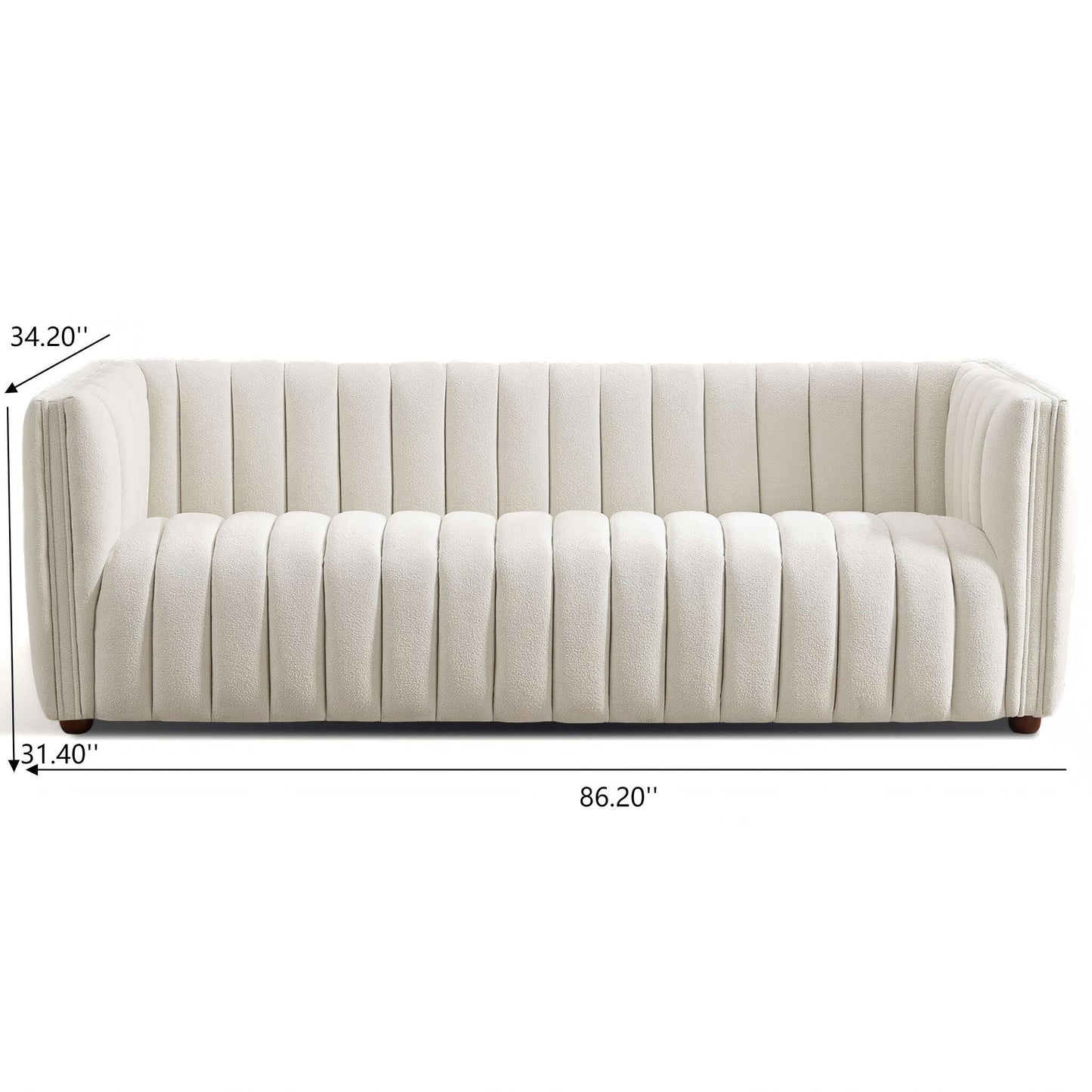 April - Mid-Century Modern Luxury Tight Back Boucle Couch - Ivory / Light Beige / White