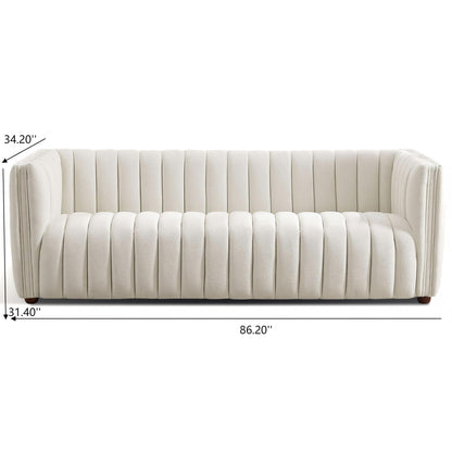 April - Mid-Century Modern Luxury Tight Back Boucle Couch - Ivory / Light Beige / White