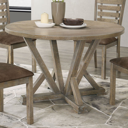 Modern Farmhouse Round Dining Table Solid Wood Rubberwood Antique Finishing Rustic Look Distressed Look Wire Brushed For 4 Seaters - Grayish Brown