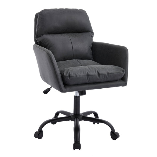 Adjustable Office Chair, Ergonomic Swivel Chair Leather, Comfortable For Long Sitting, Versatile Home And Office Use - Black