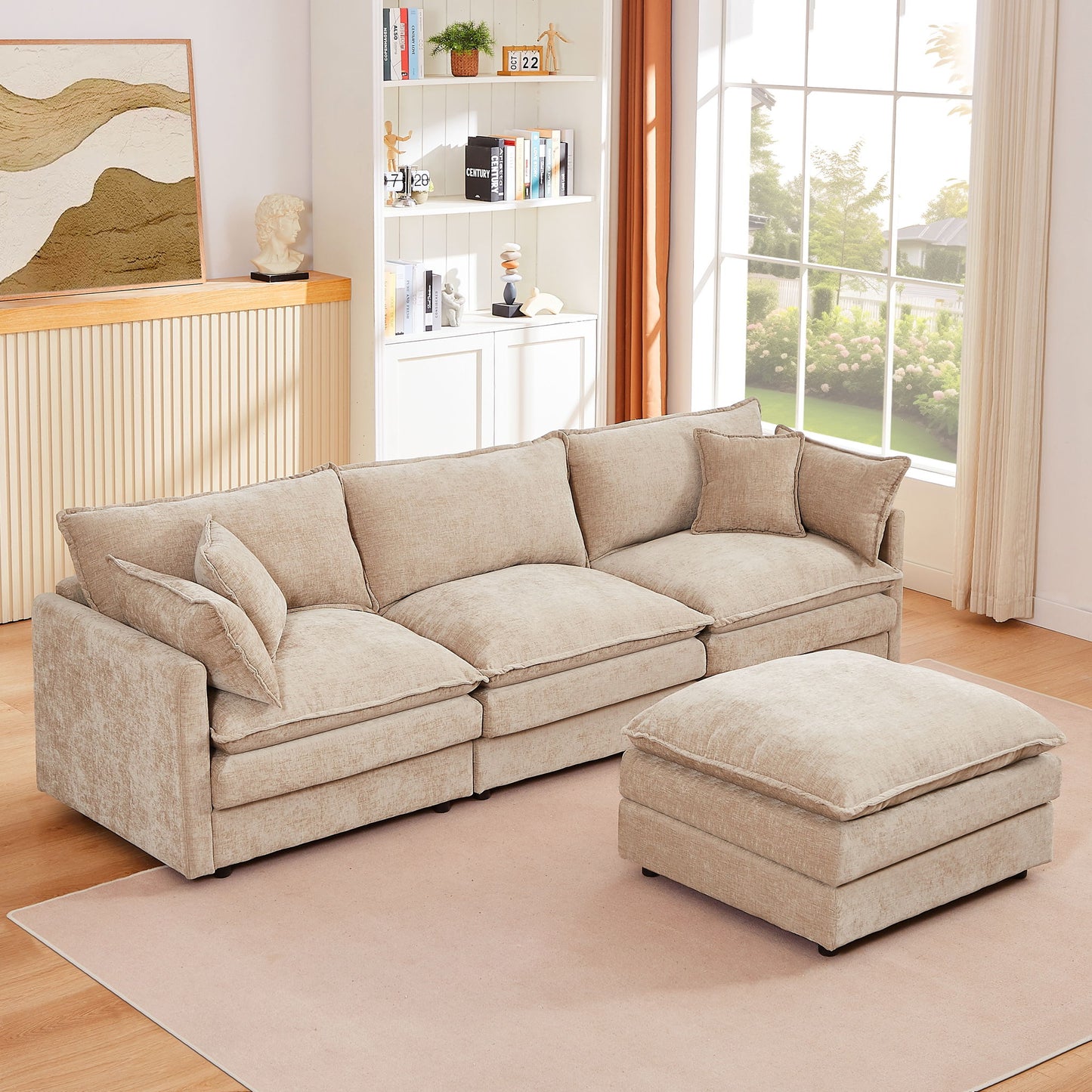 Modular L-Shaped Sectional Sofa With Movable Ottoman