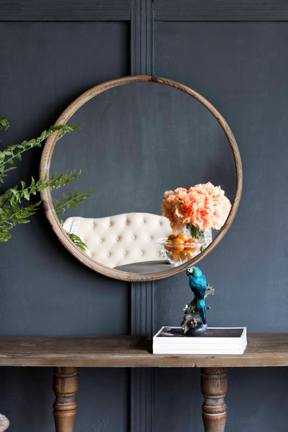 Round Wood Mirror, Wall Mounted Mirror Home Decor For Bathroom Living Room