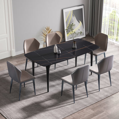 70.87" Modern Artificial Stone Curved Metal Leg Dining Table, Can Accommodate 6-8 People - Black