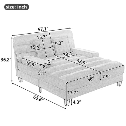 Chaise Bed Lounge Sofa Chair With Adjustable Backrest And LED Light Strip - Beige