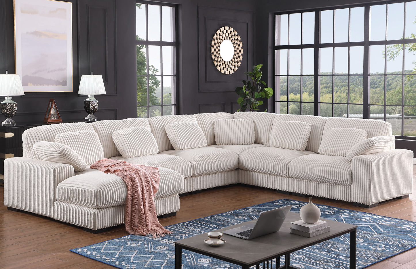 Nadine - Corduroy Modular Corner Sectional Sofa With Left Facing Chaise