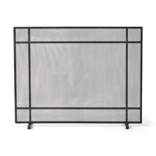 Markus - Modern Single Panel Iron Firescreen Black Brushed Silver
