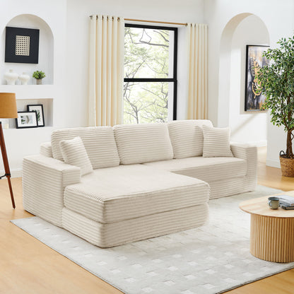Modern Minimalist L Shape Modular Sectional Sofa, Corduroy Couch