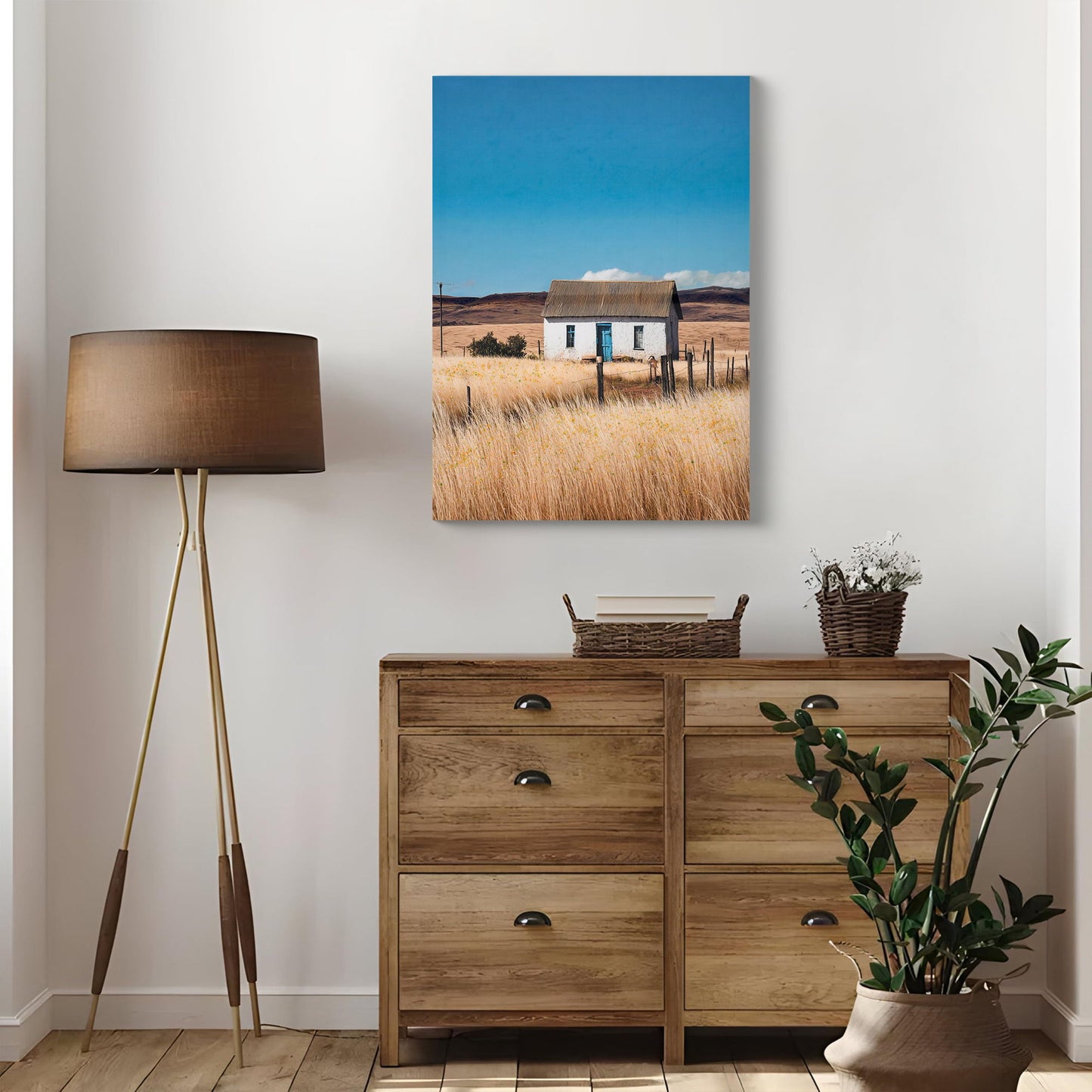 House, Barn Picture Wall Art For Home Decor - Natural / Blue