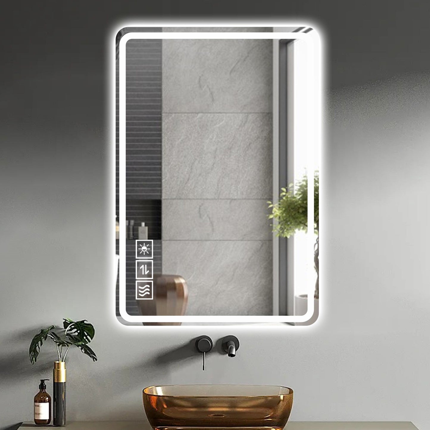LED Bathroom Mirror Vanity Mirrors With Front Lights Wall Mounted Anti-Fog Frameless Make Up Mirror With Light Copper Free Silver Mirror Horizontal Or Vertical - Silver