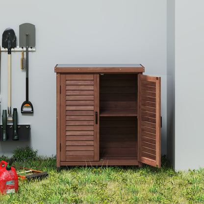 Potting Bench With Storage Cabinet And Metal Table Top For Outdoor
