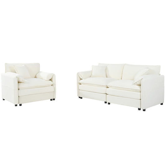 Modern Upholstered Chenille Loveseat And Armchair Set With Pillows