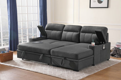 Kaden - Sleeper Sectional Sofa Chaise With Storage Arms And Cupholder