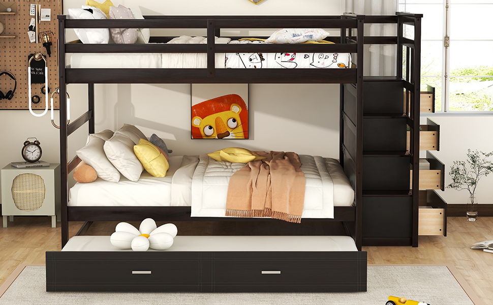 Bunk Bed With Twin Size Trundle And Staircase