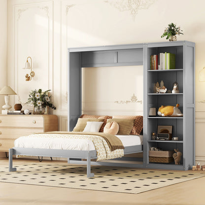 Queen Size Murphy Wall Bed With Shelves - Gray