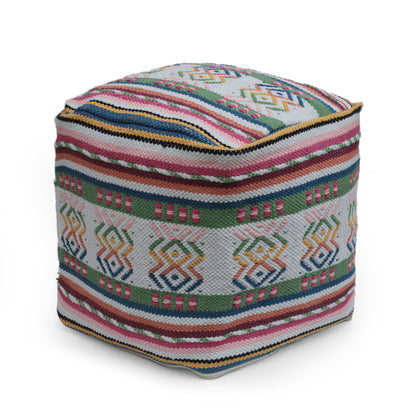 Inca - Handcrafted Peruvian Print Square Pouf Ottoman - Multicolor