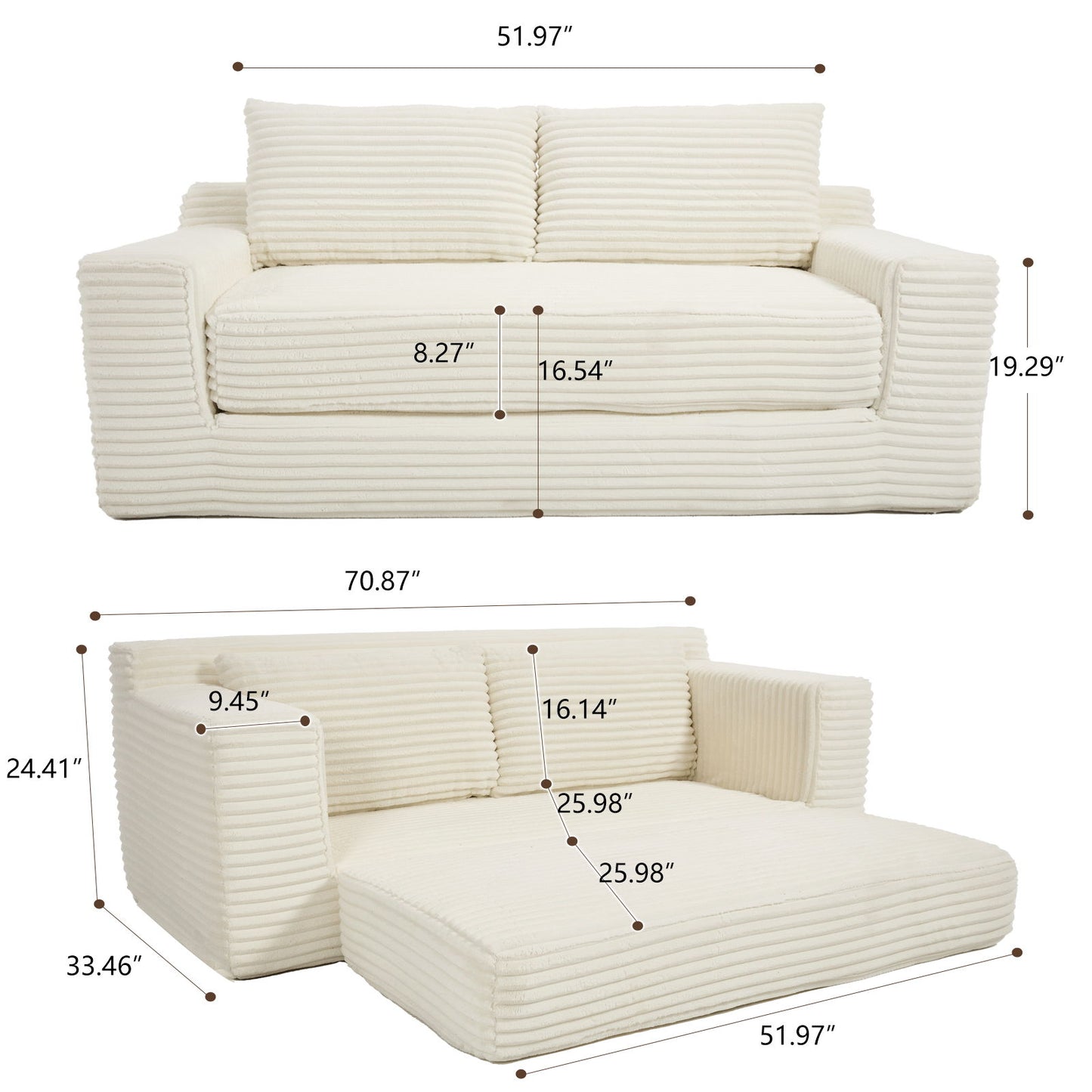 Convertible Loveseat Sofa Bed With Memory Foam & Steel Frame
