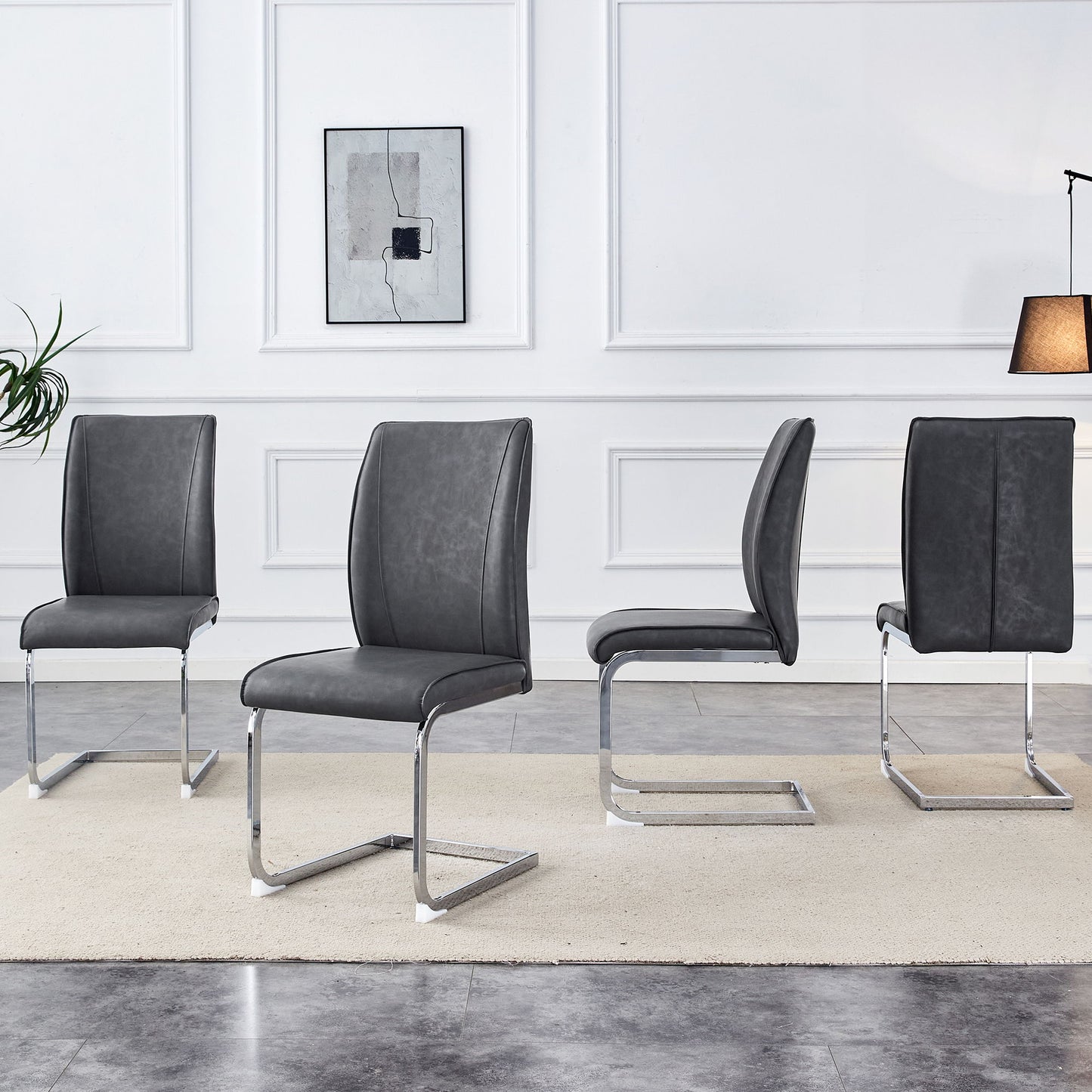 Luxury Simple Arch Chair Set Of 4 High Resilience Dining Chair - Dark Gray / Silver