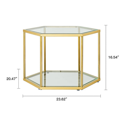 Modern Coffee Table With Double Layer Tempered Glass And Polygonal Design