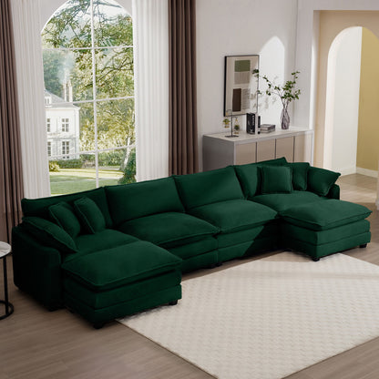 Modern Oversized Modular Cushion Sofa With Ottoman, Low Back, Deep Seating Sofa Set