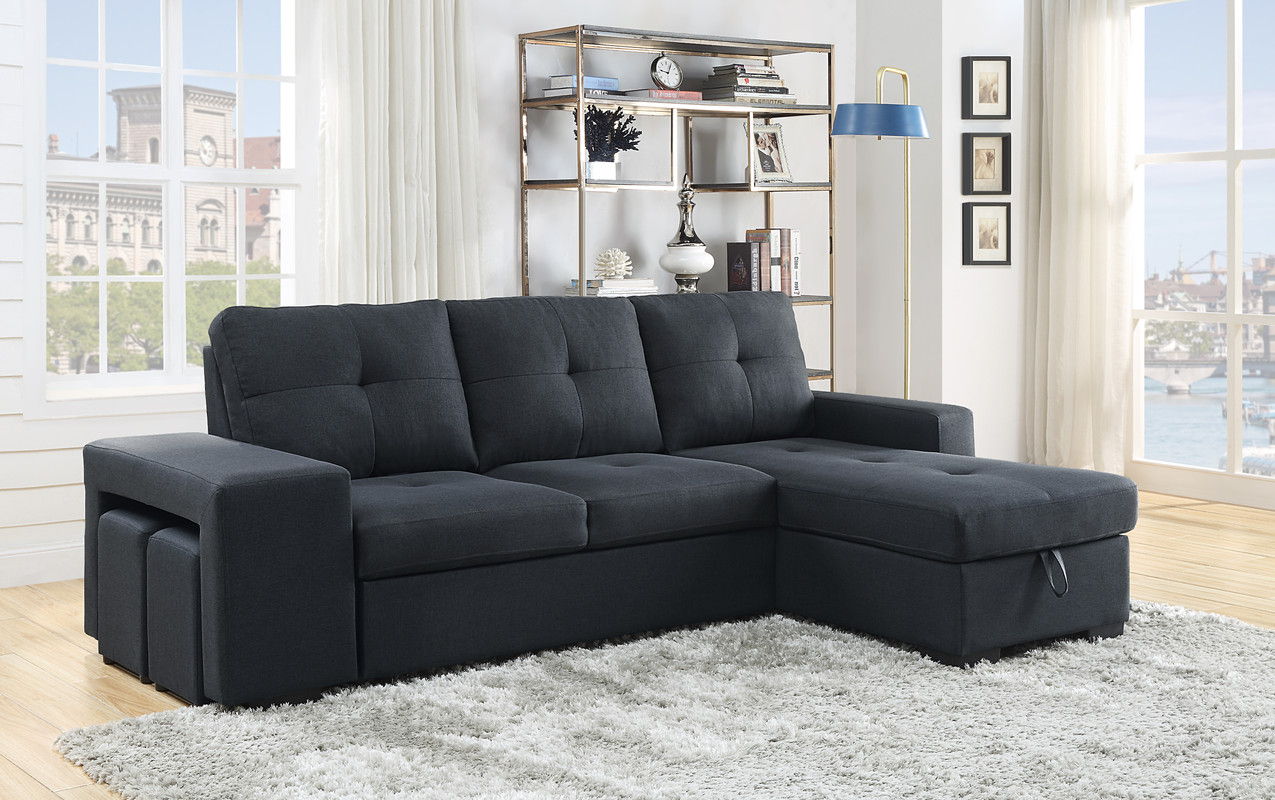 Lucas - Sleeper Sectional Sofa With Reversible Storage Chaise - Dark Gray