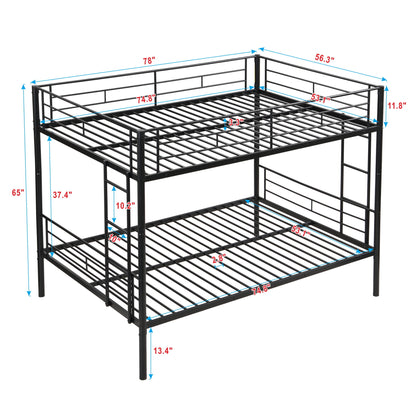 Full Over Full Modern Metal Bunk Bed With Trundle - Black