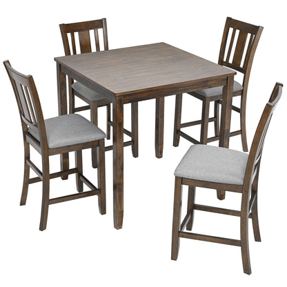 5 Pieces Dining Table Set, Counter Height Kitchen Table Set With Square Table And 4 Upholstered Chairs