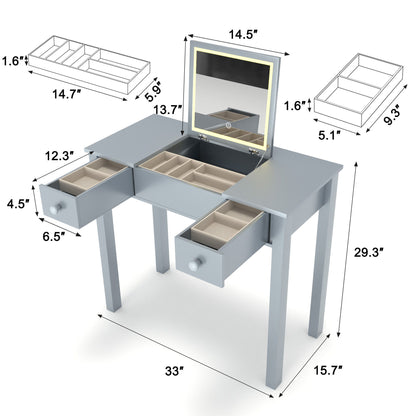 Vanity Table With LED Lights, Flip-Top Mirror And 2 Drawers, Jewelry Storage