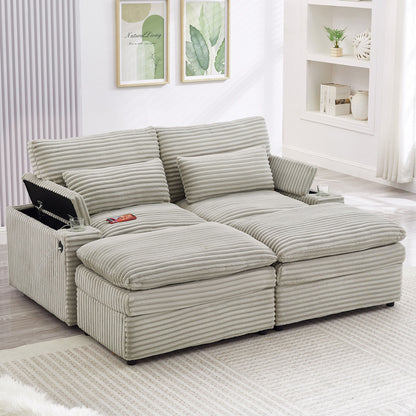 Loveseat Sofa Sectional Convertible With Storage And USB Ports - Gray