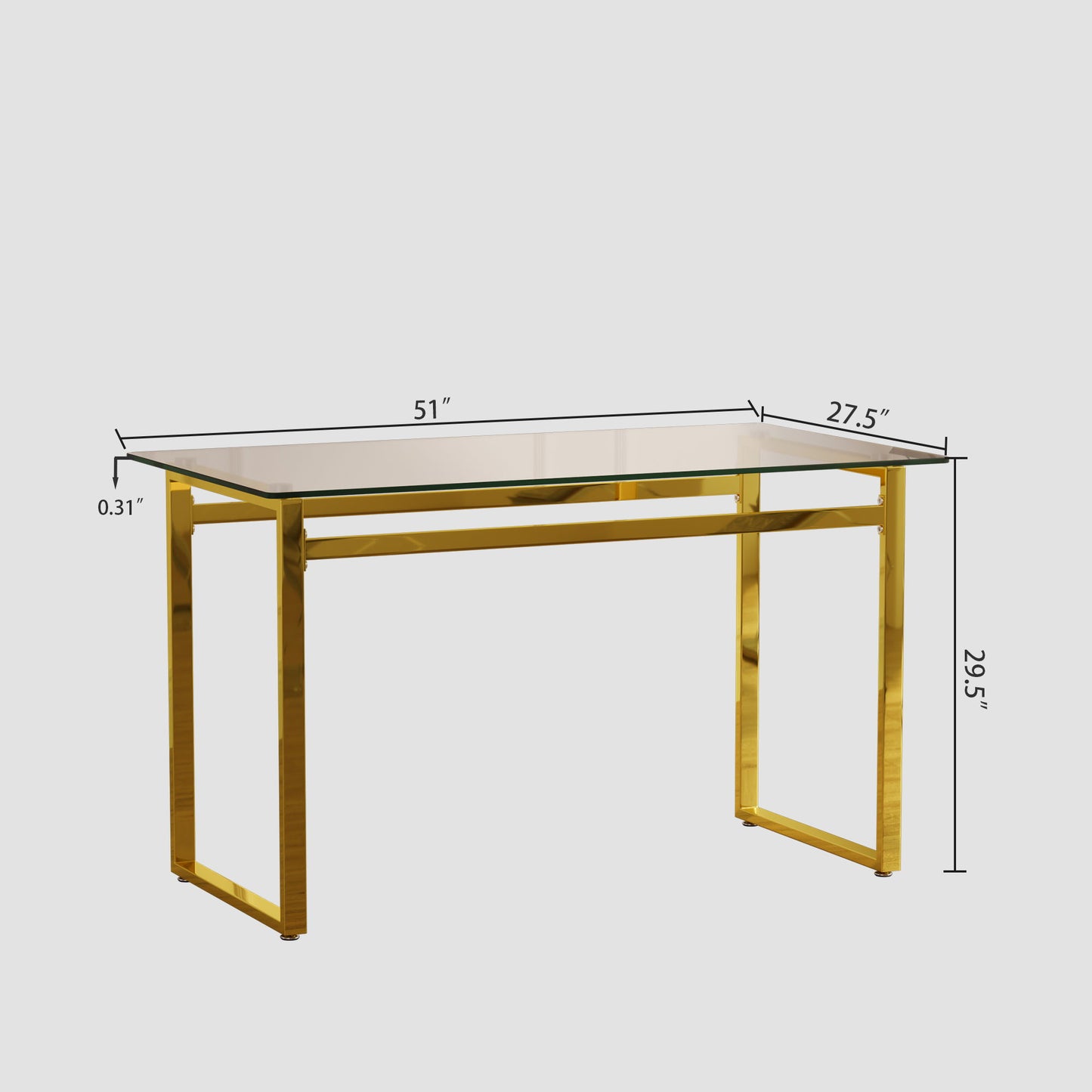 Modern Minimalist Rectangular Dining Table With Tempered Glass Top